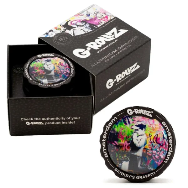 g rollz banksy graffiti praying boy 4part grinder 43mm 1